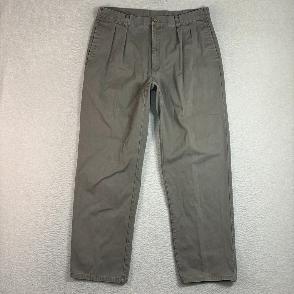Vintage Duck Head Chino Pants Men 35x30 Gray Double Pleated Preppy Khaki Cotton